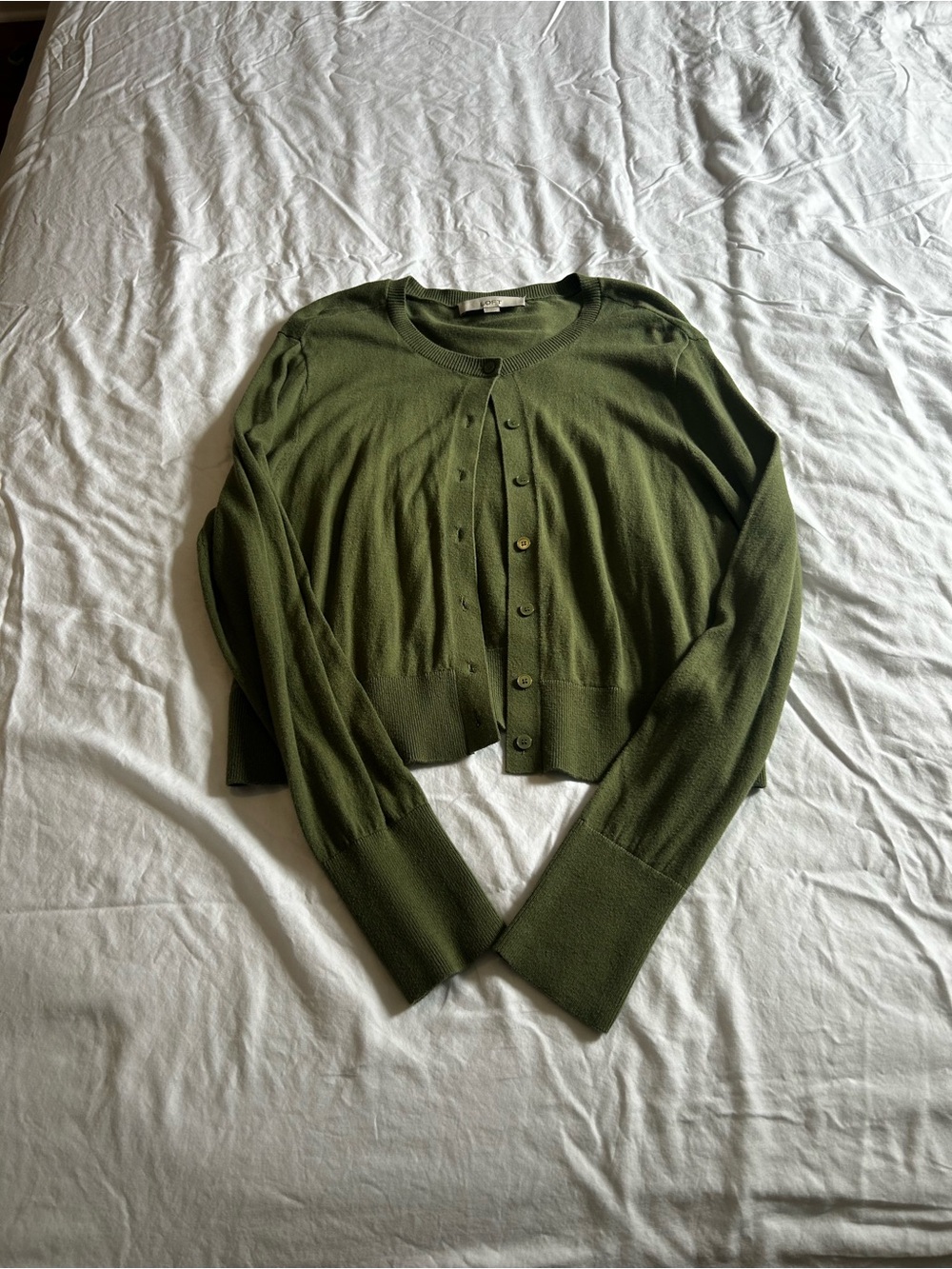 LOFT Olive Green Cropped Button-Up Cardigan
